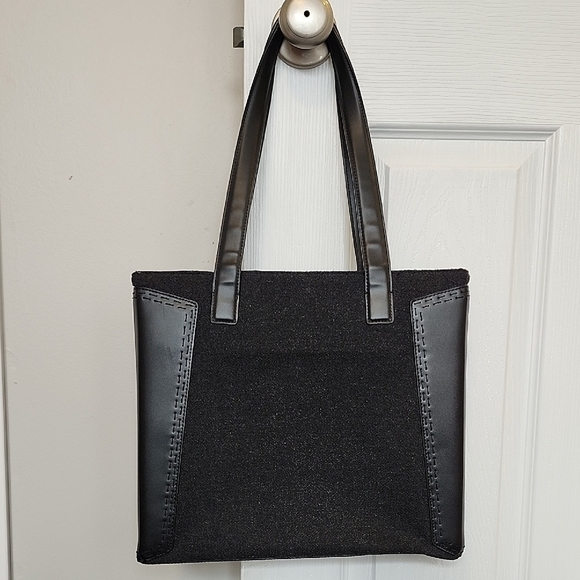 DKNYC Black Structured Tote Bag with Wool Inserts - Picture 5 of 13